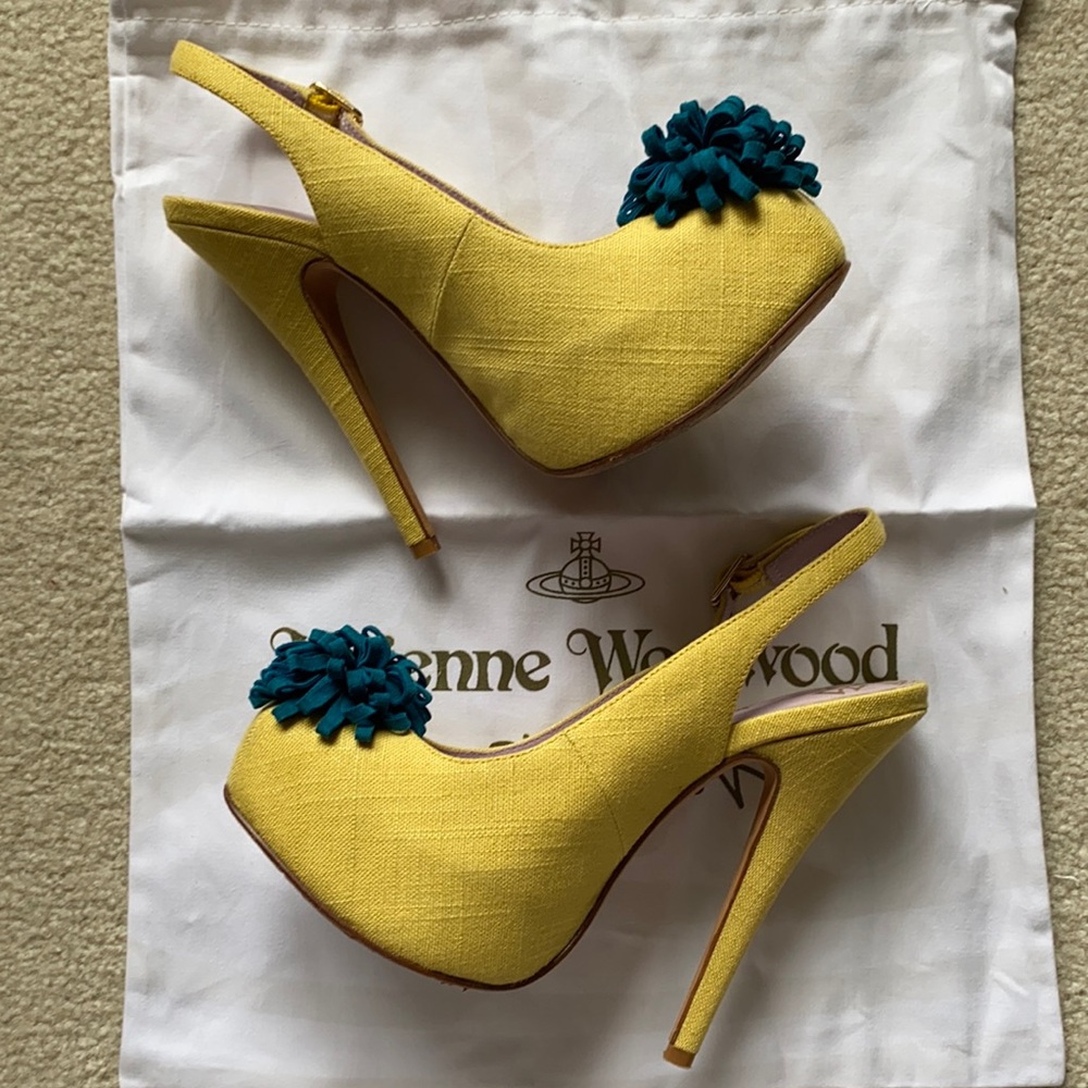 💥SOLD💥✨RARE ✨ Vivienne Westwood Canvas Platform Slingback Pumps - Picture 3 of 14
